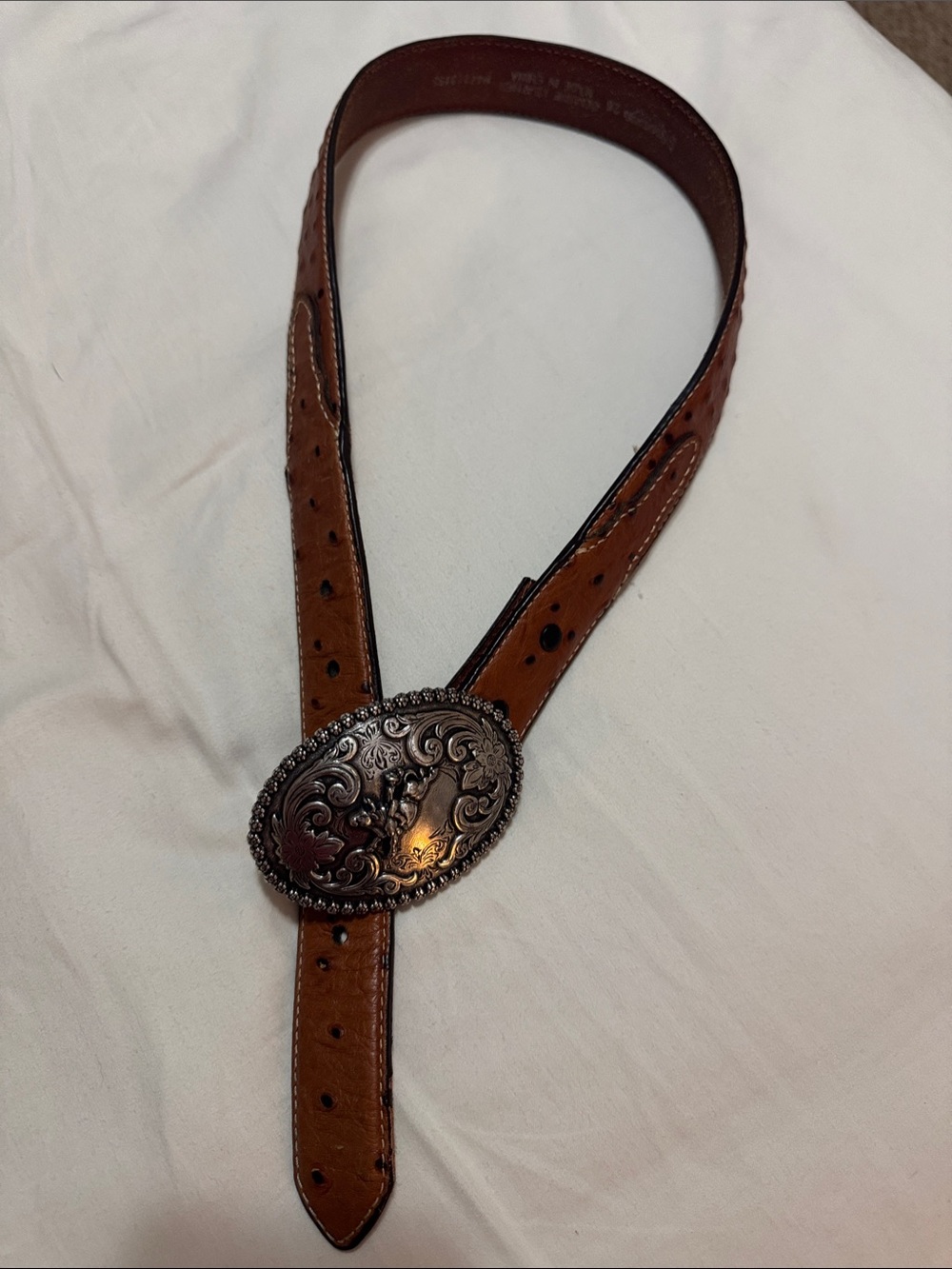 Nocona Brown Leather Western Belt with Ornate Silver Buckle